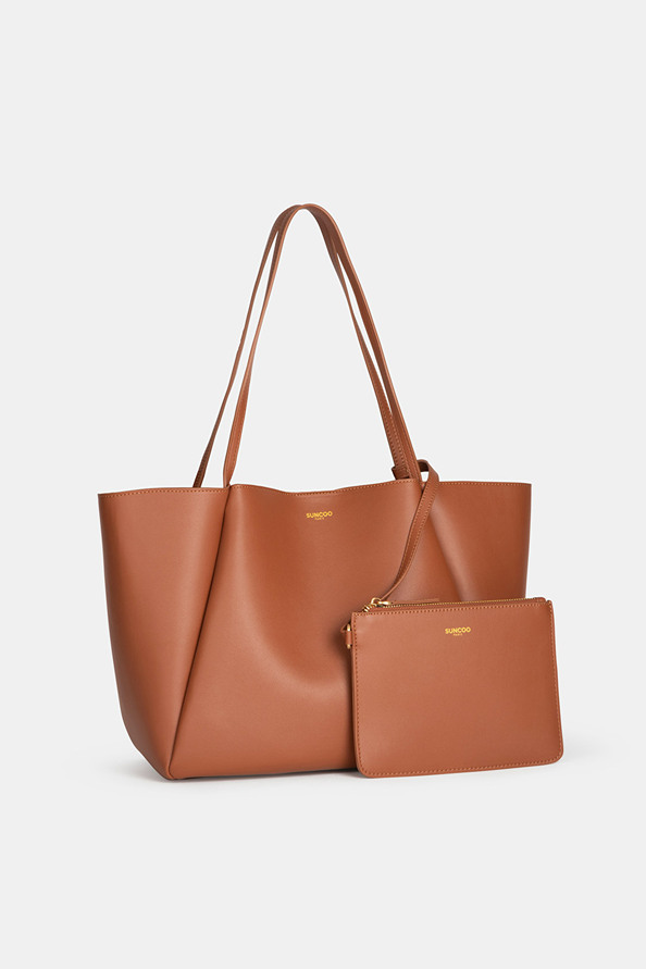 Mona Camel leather tote bag with pouch