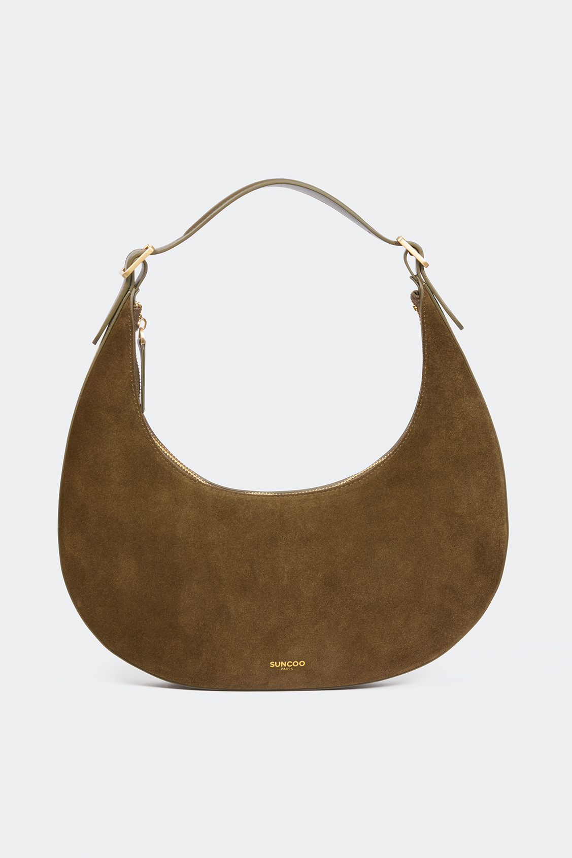 Alba Khaki suede leather half-moon handbag Khaki