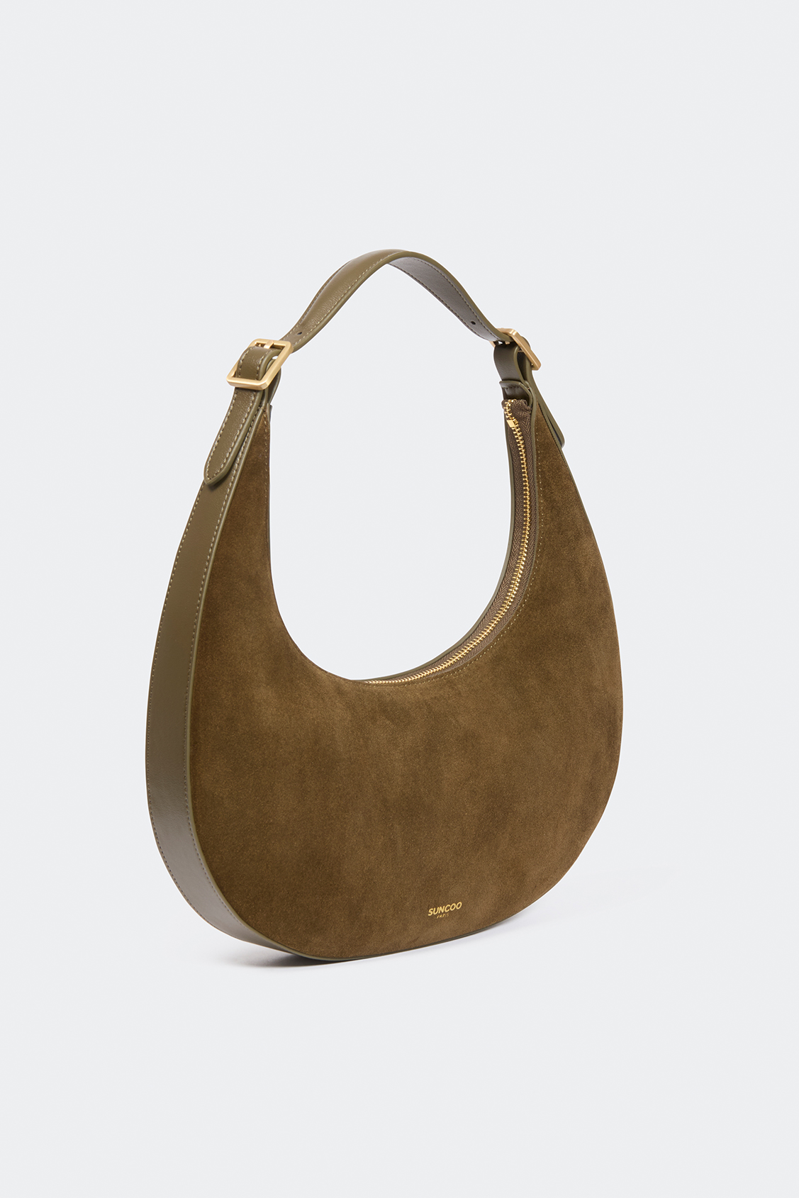 Alba Khaki suede leather half-moon handbag Khaki