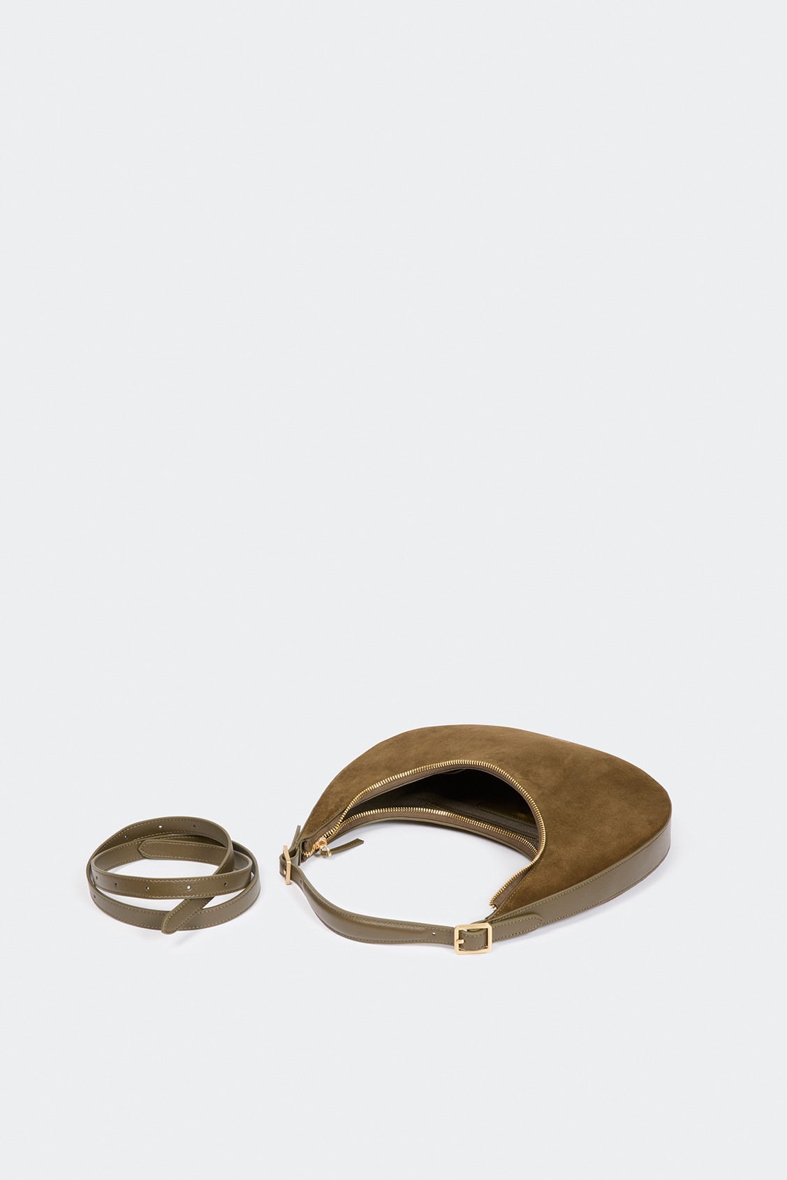 Alba Khaki suede leather half-moon handbag Khaki