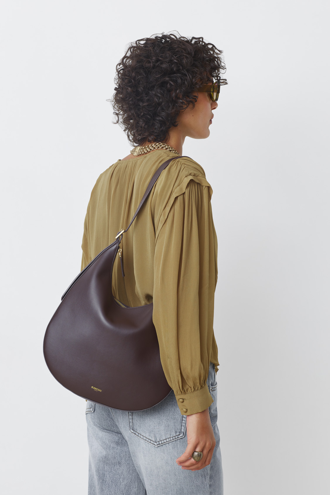 Suzy Coffee-coloured leather hobo bag Coffee