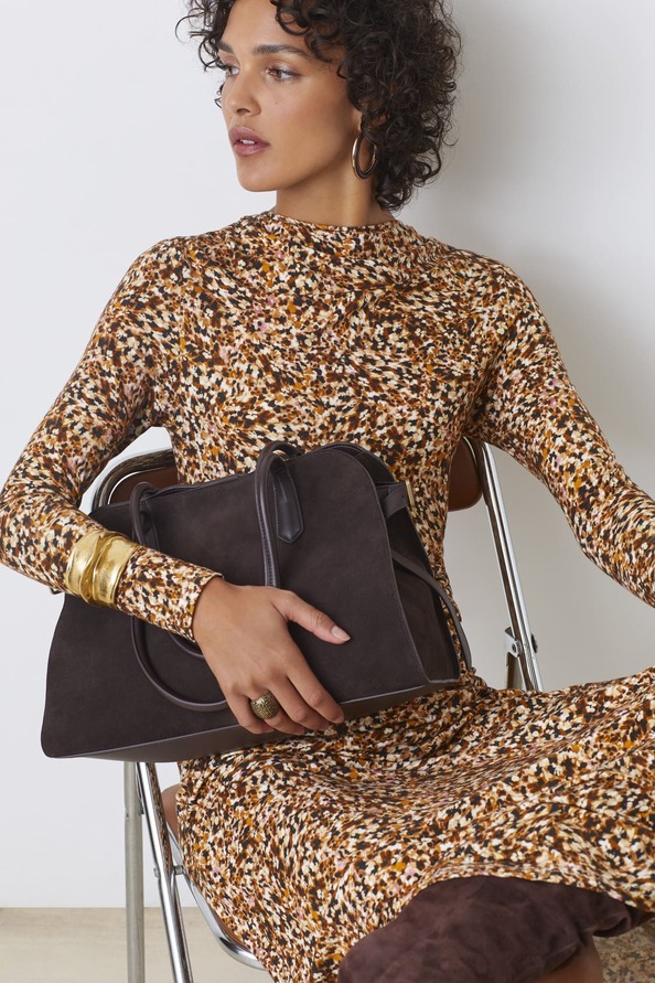 Paloma Coffee-coloured suede handbag
