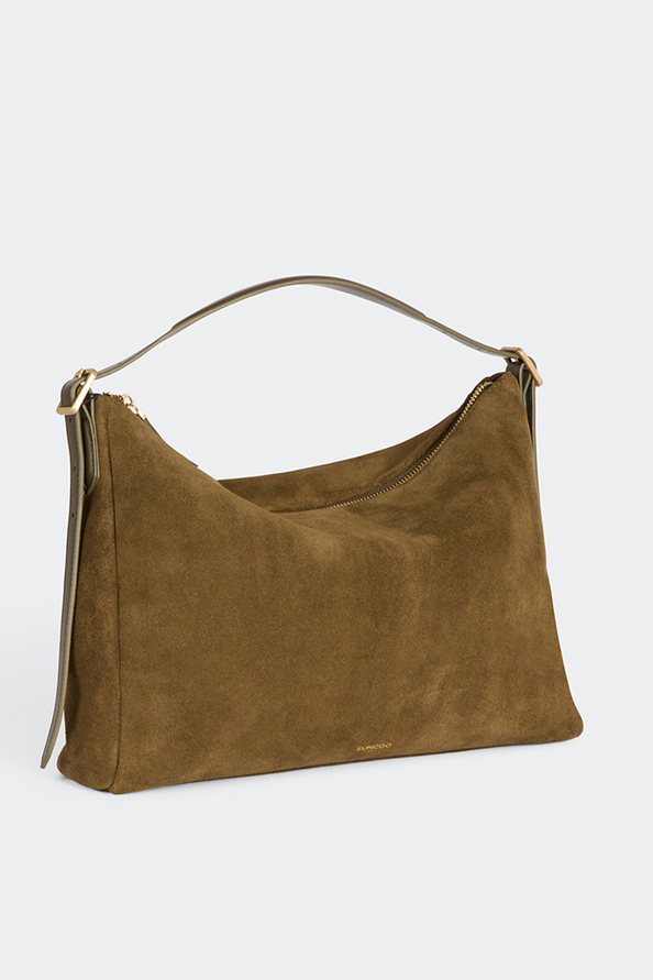 Bianca Khaki suede clutch bag