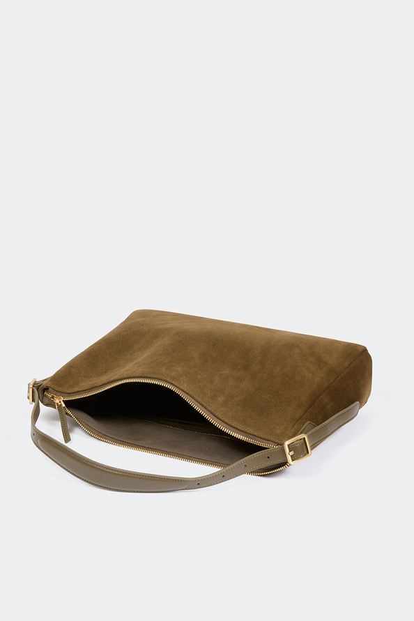Bianca Khaki suede clutch bag