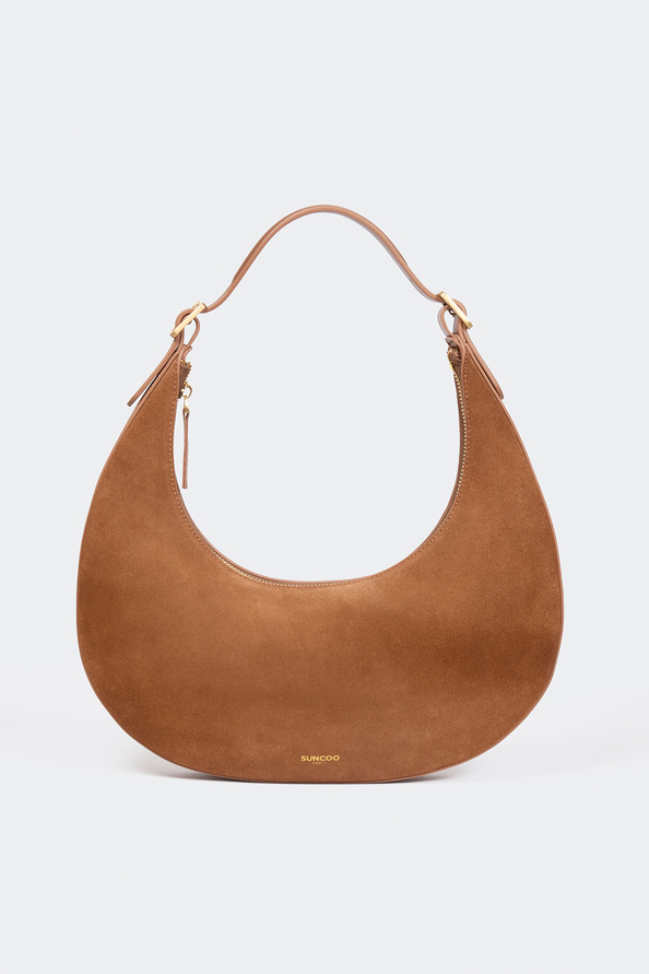 Alba Camel suede leather half-moon handbag
