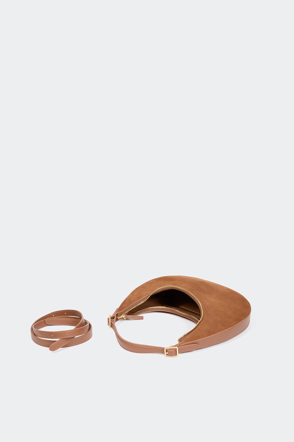Alba Camel suede leather half-moon handbag