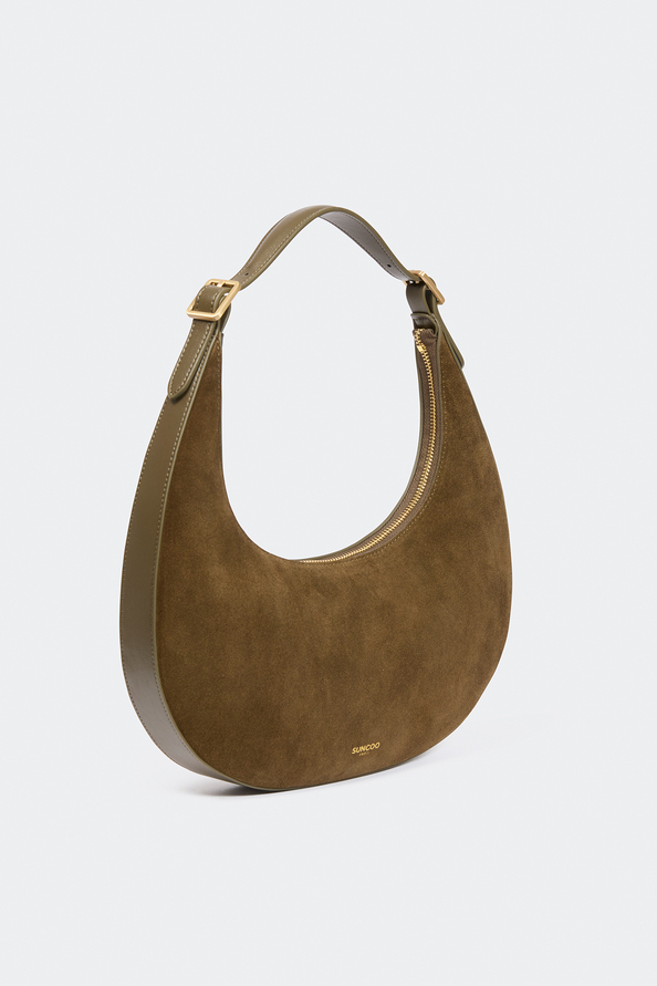 Alba Khaki suede leather half-moon handbag