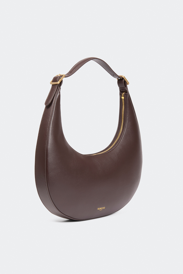 Alba Coffee-coloured smooth leather half-moon handbag