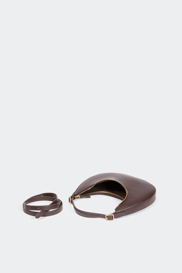 Alba Coffee-coloured smooth leather half-moon handbag