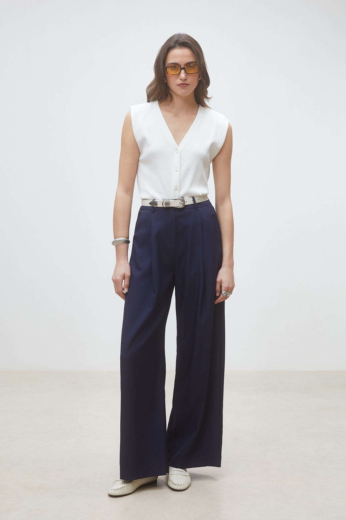 Japon Wide-leg pleated pants DEEP BLUE