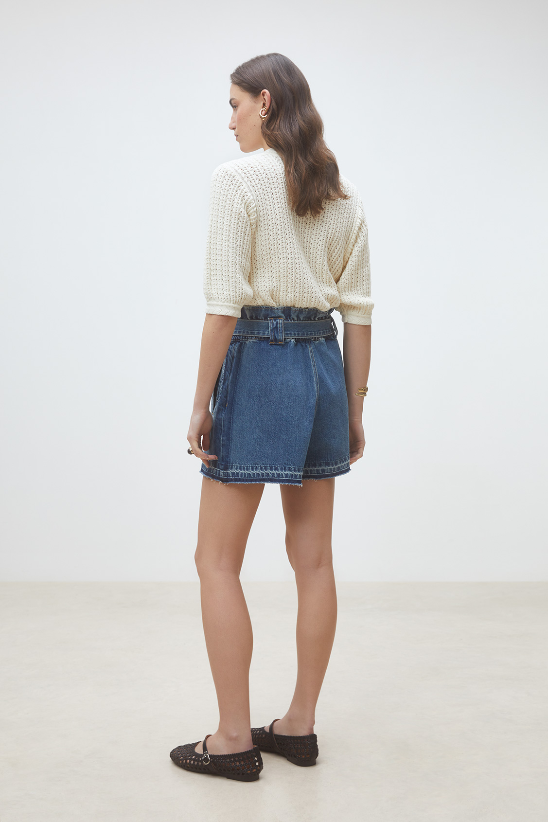 Kiki Paper bag denim shorts BLUE JEANS