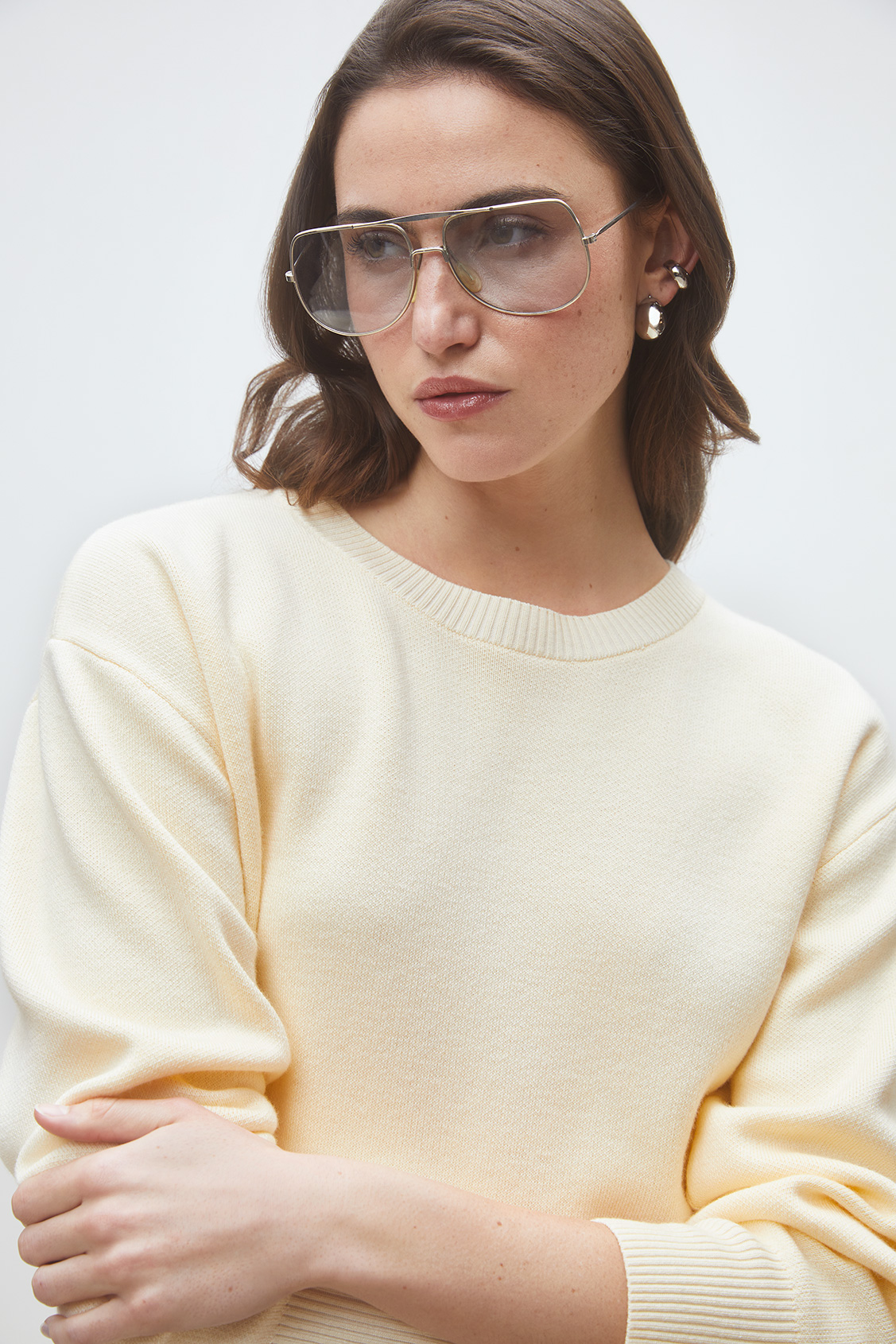 Plamedi Plain cream jumper with crossover back CREAM