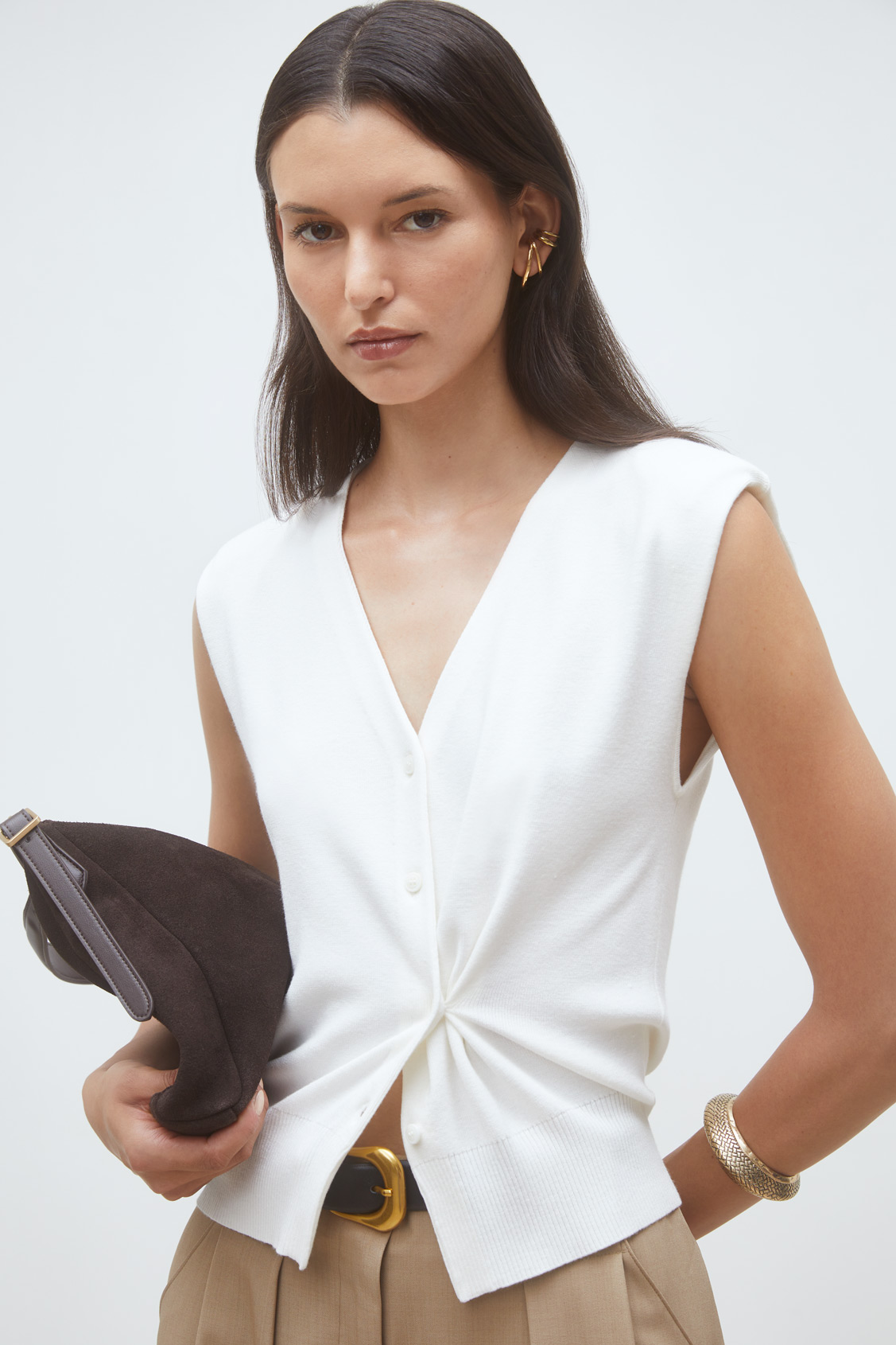 Gilem Draped sleeveless cardigan OFF-WHITE