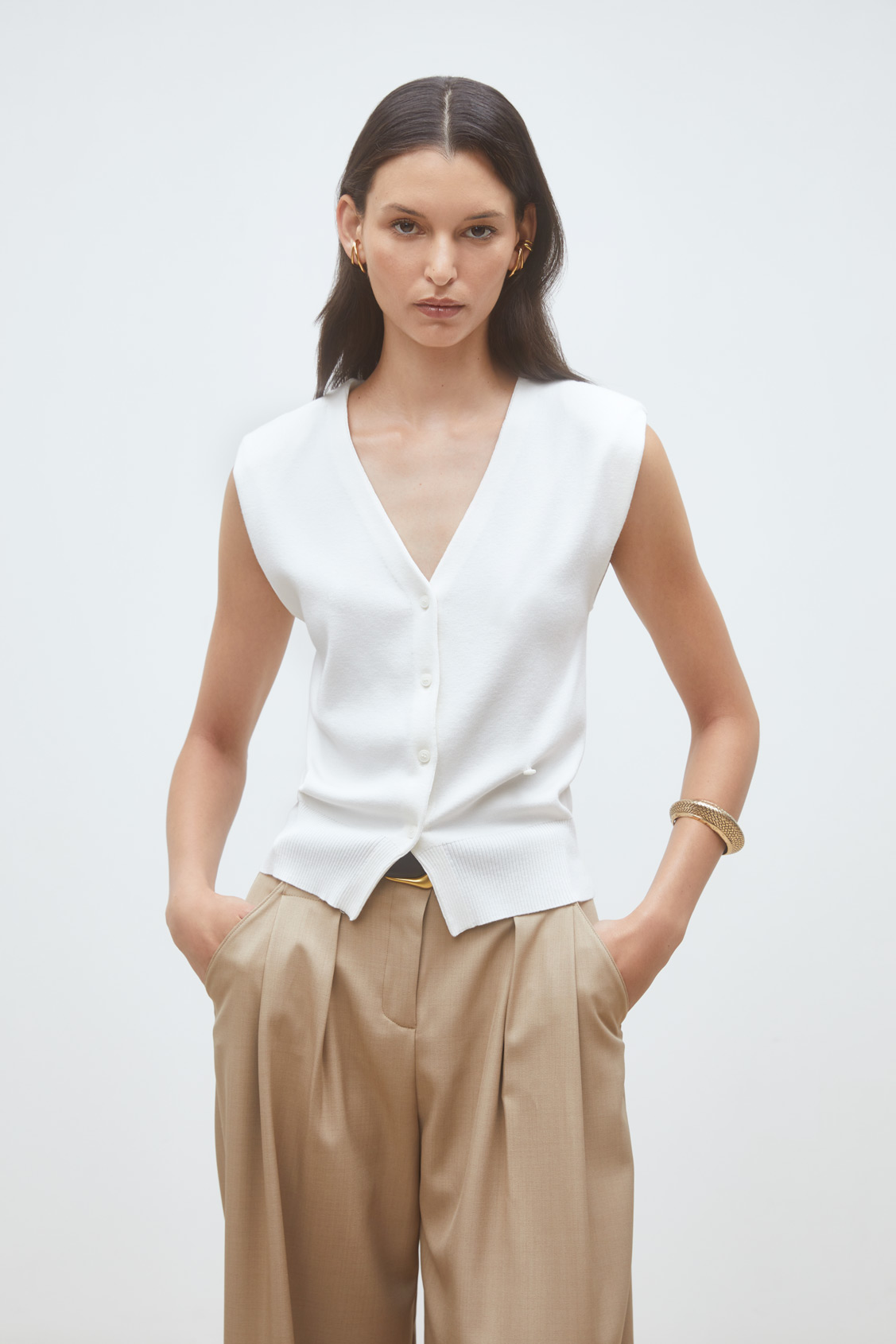 Gilem Draped sleeveless cardigan OFF-WHITE