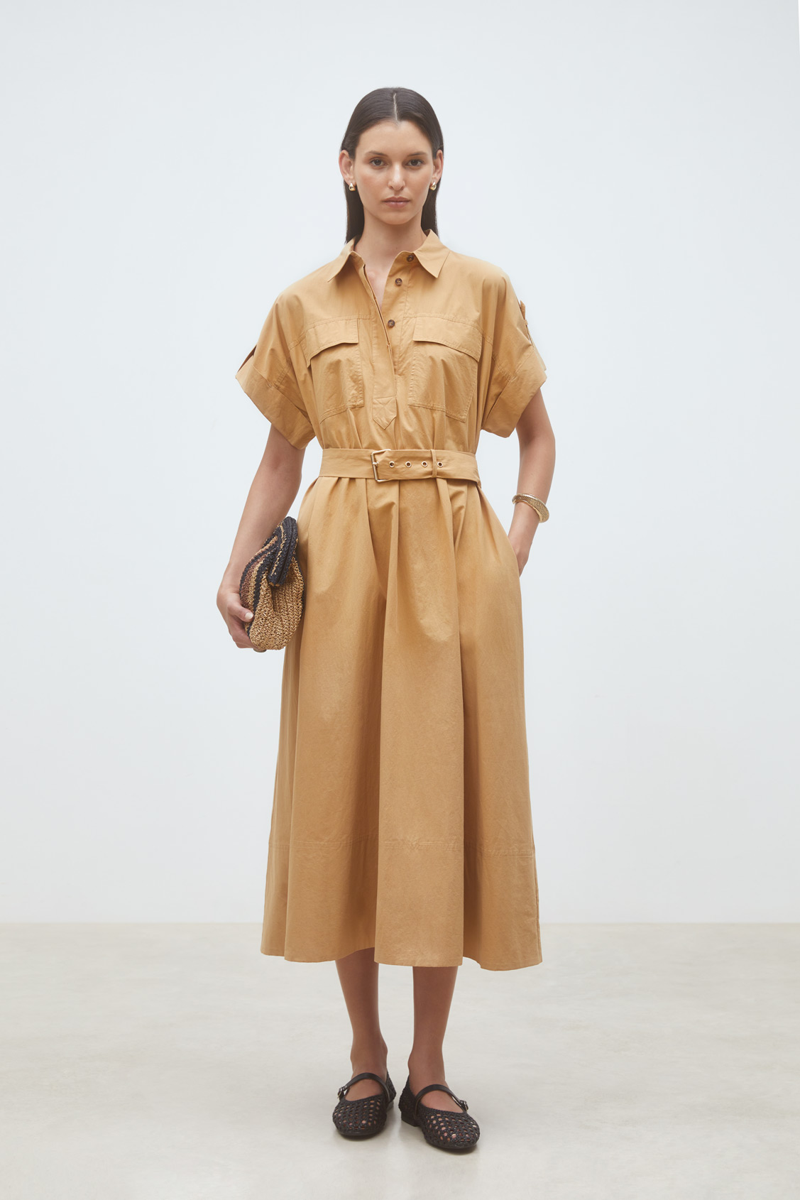 Cristal Midi belted dress CAMEL