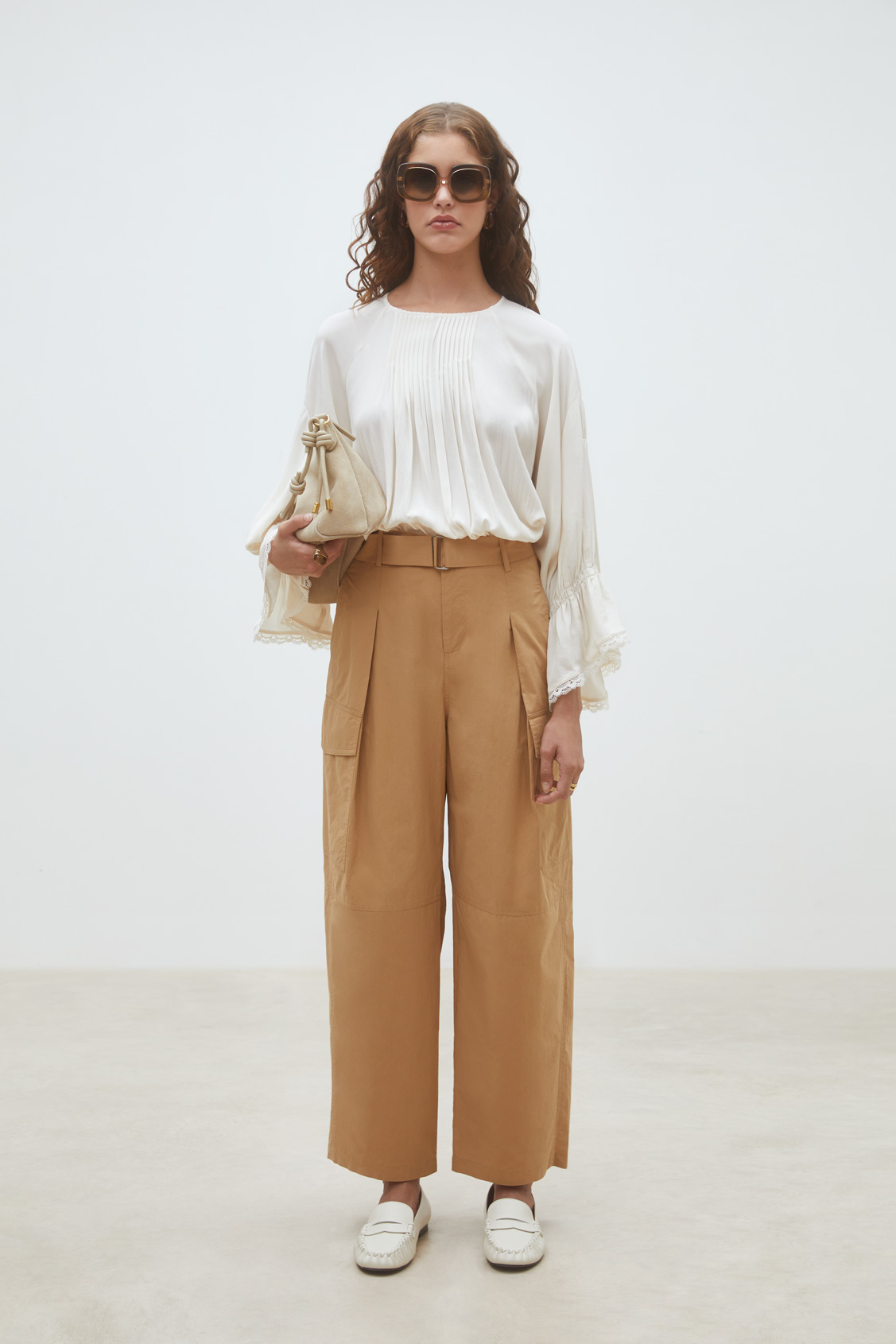 Jim Wide-leg cotton poplin pants CAMEL