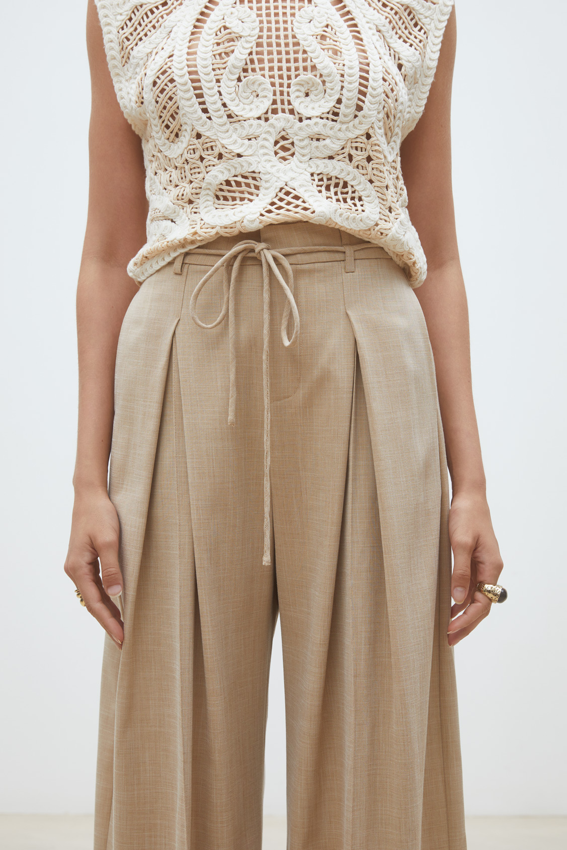 Jeff Wide-leg darted pants BEIGE