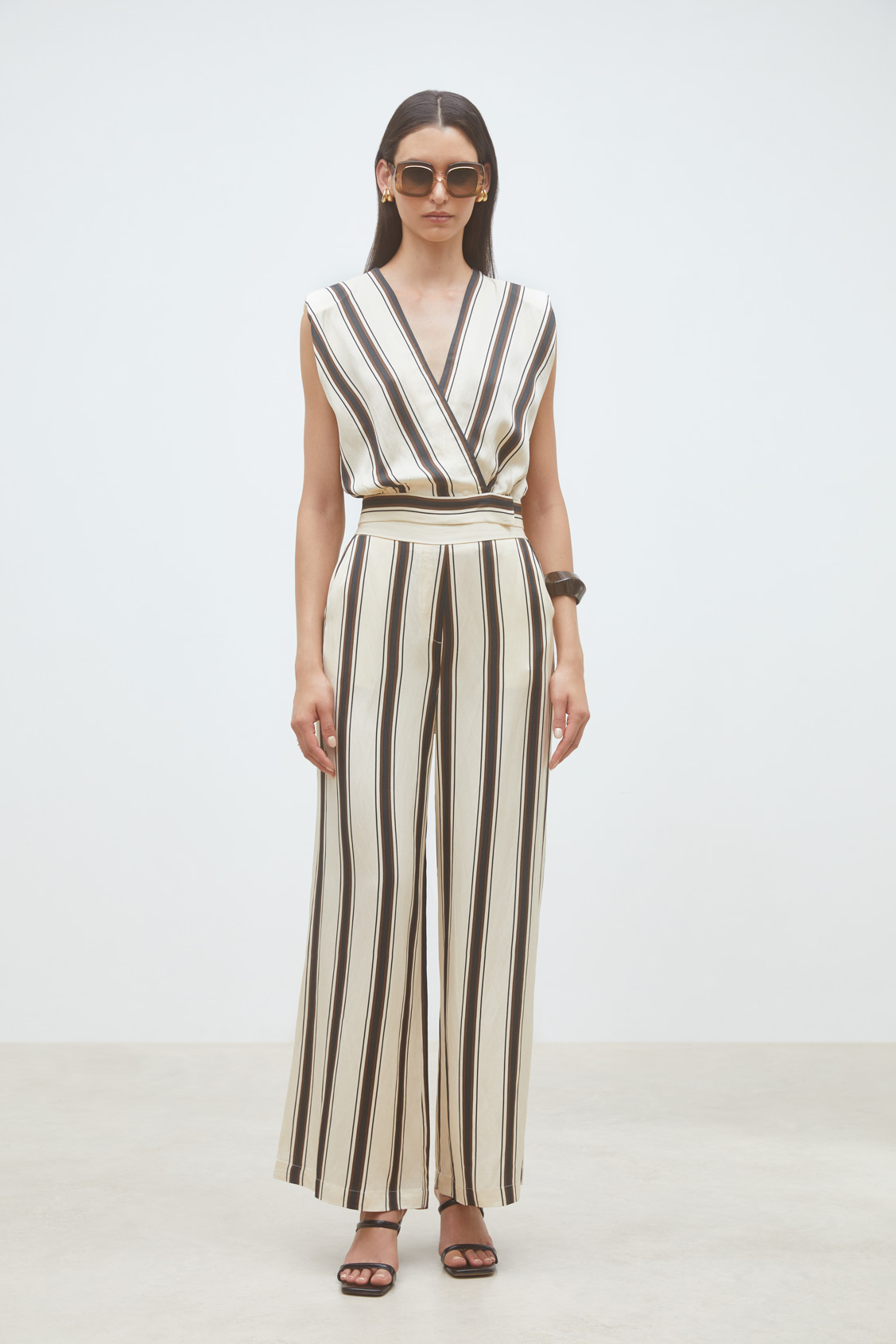 Jerry Flowing striped pants CREAM