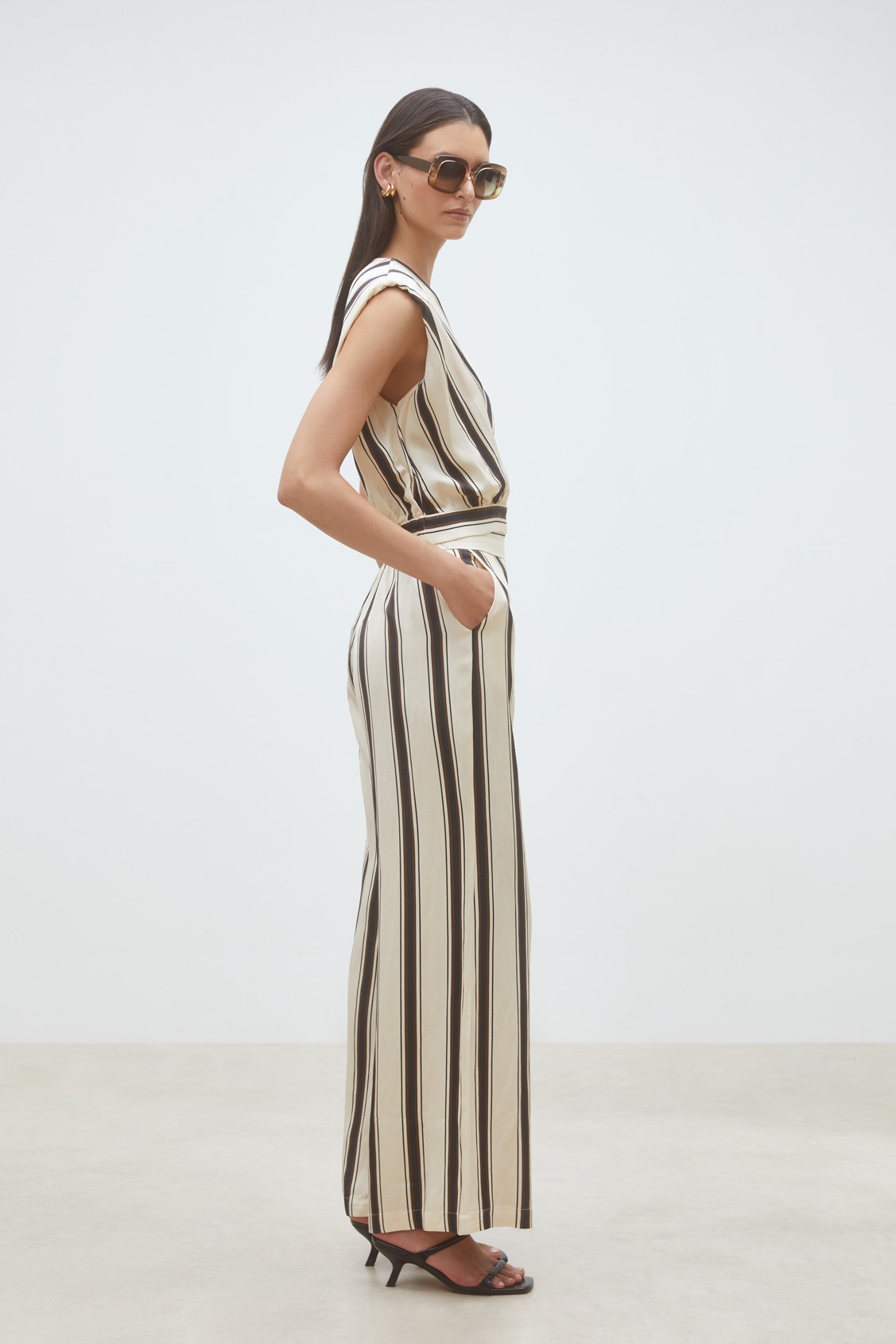 Jerry Flowing striped pants CREAM