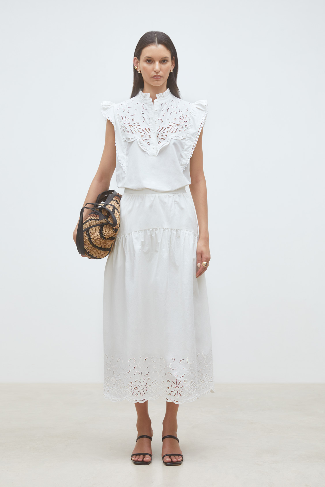 Flavie Long embroidered skirt OFF-WHITE