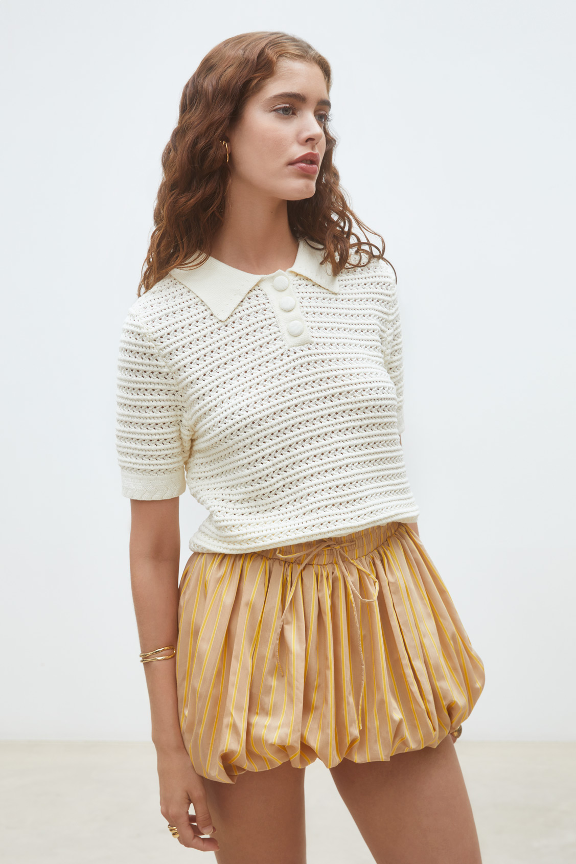 Praka Fancy knit polo sweater CREAM