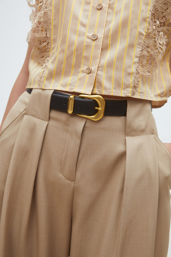 Jude Camel wide-leg pleated pants