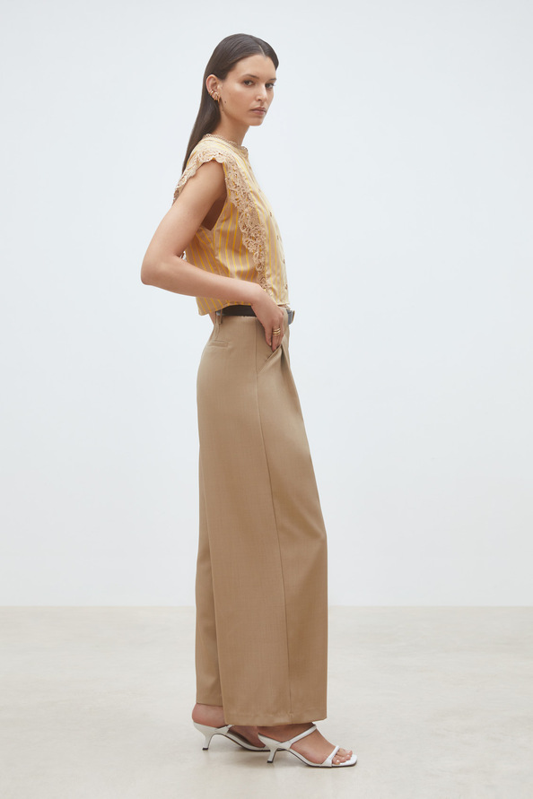 Jude Camel wide-leg pleated pants