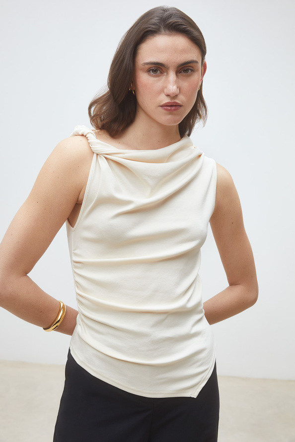 Migili Cream sleeveless knotted top