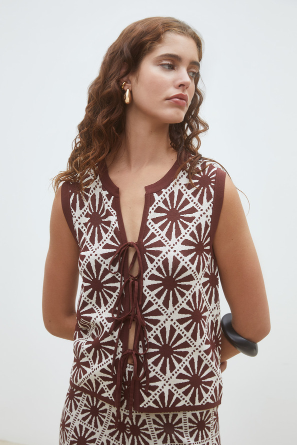 Ginea Sleeveless jacquard knit cardigan