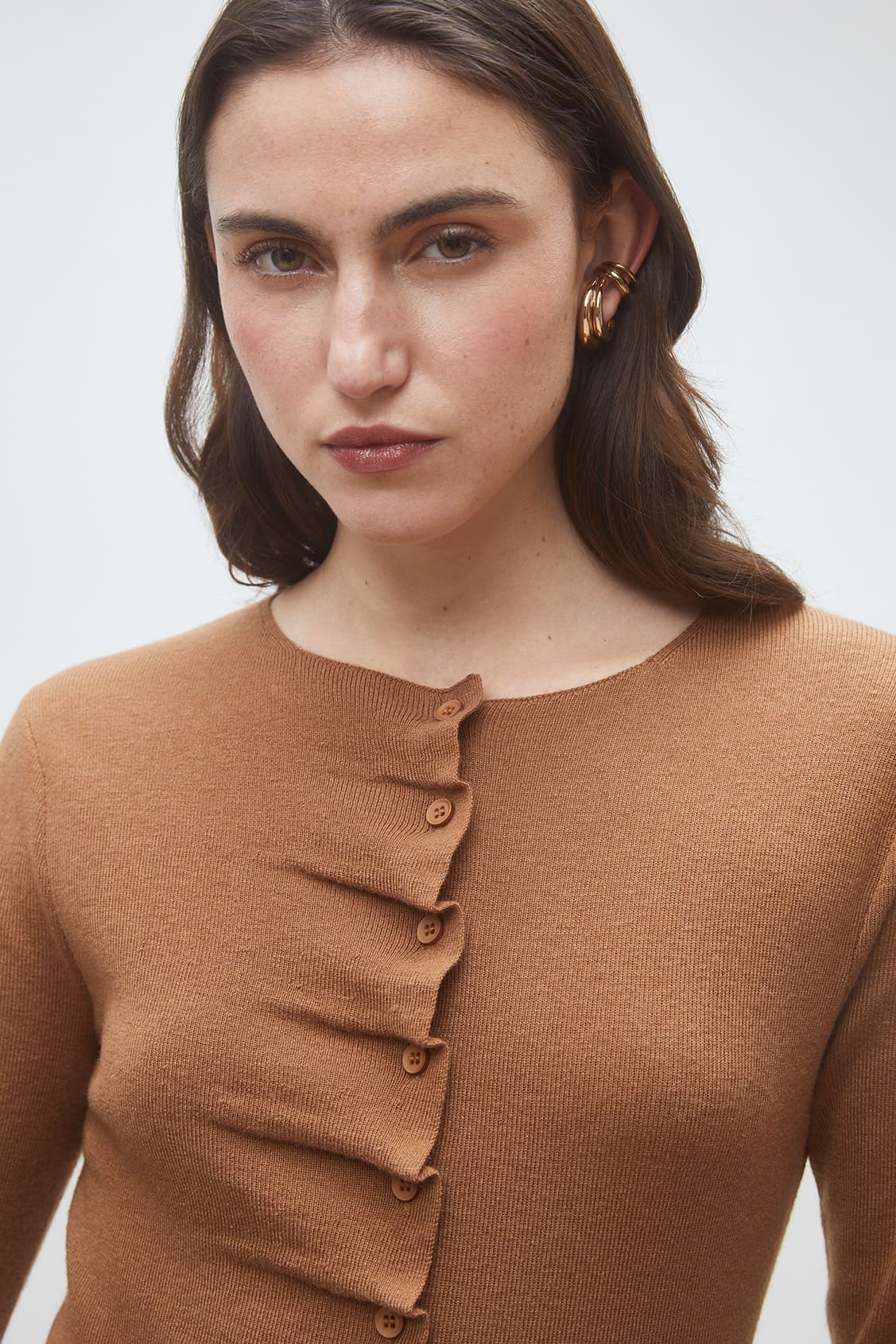 Gamira Camel buttoned pleated cardigan CAMEL