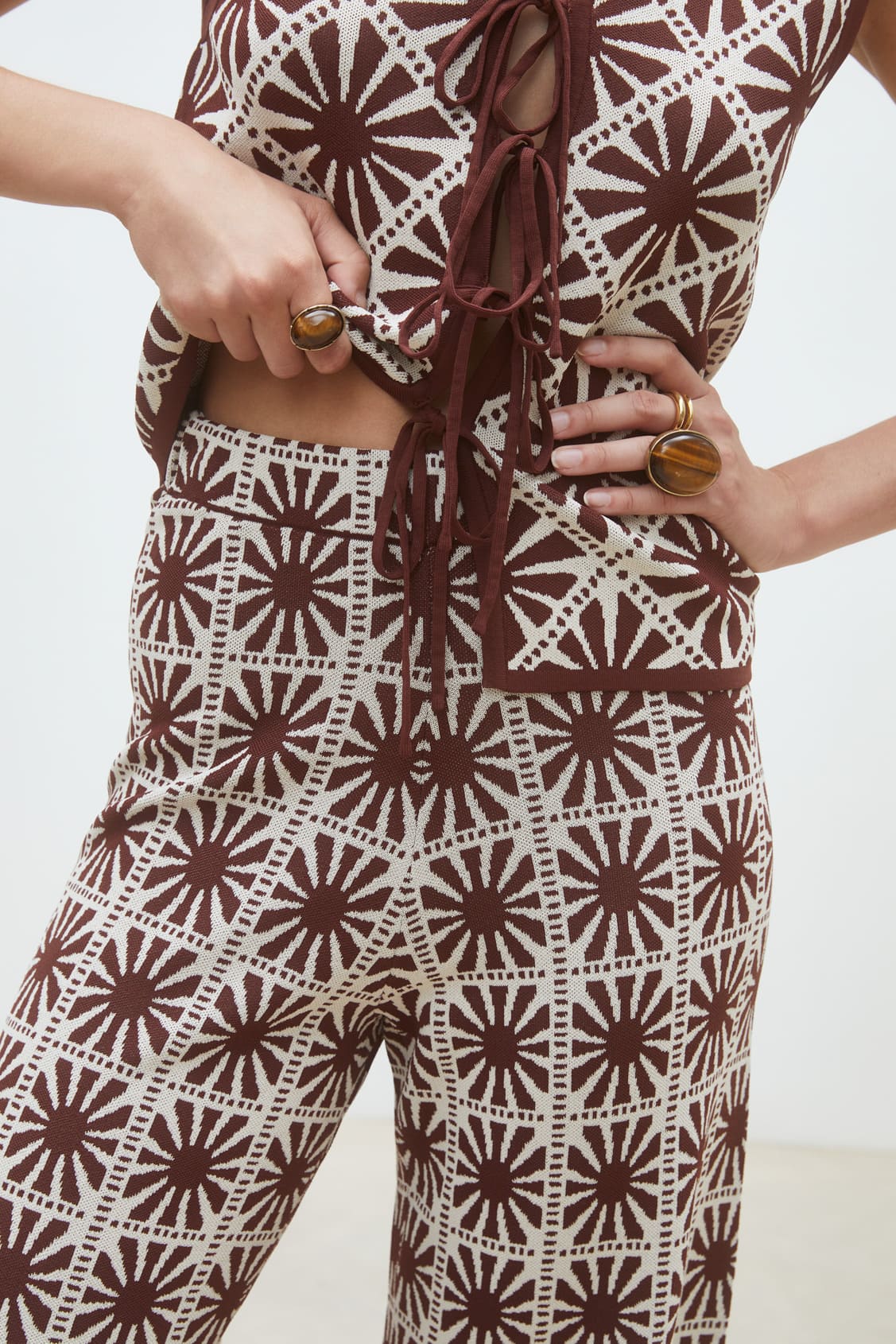 Jasper Jacquard knit pants Chocolate