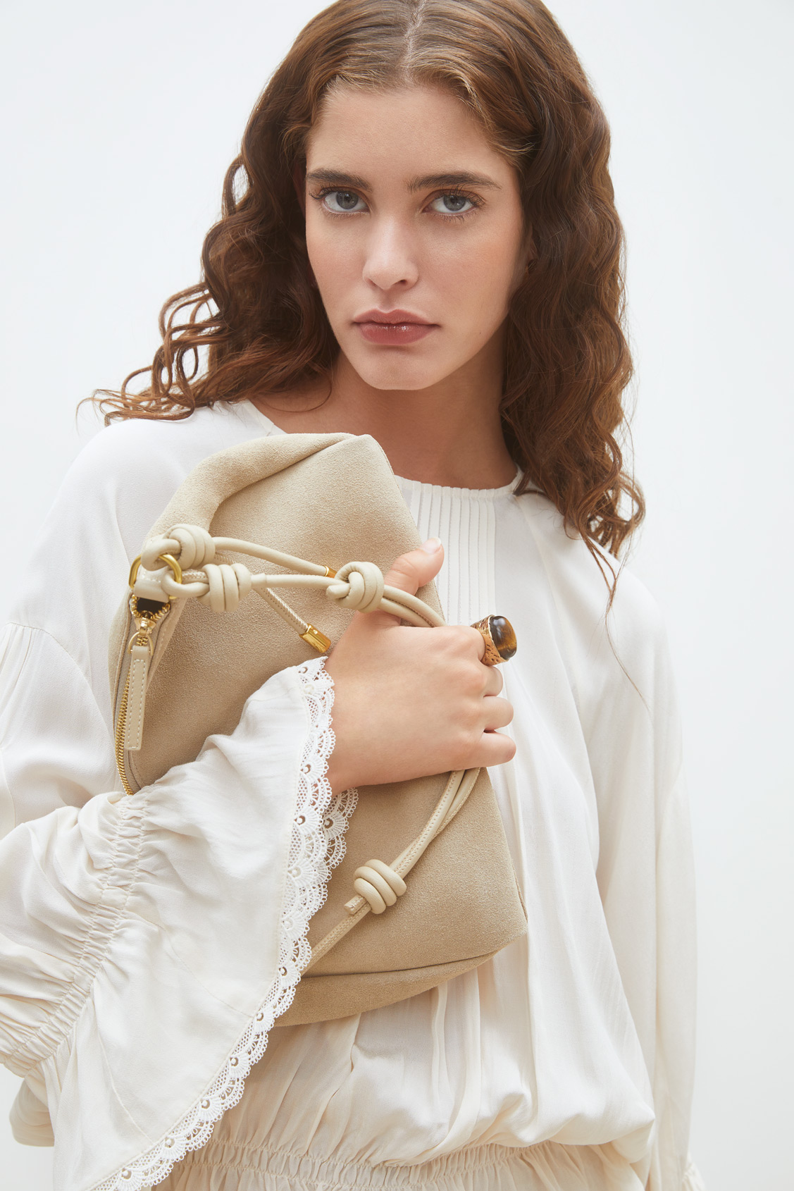 Bianca Greige suede clutch bag GREIGE