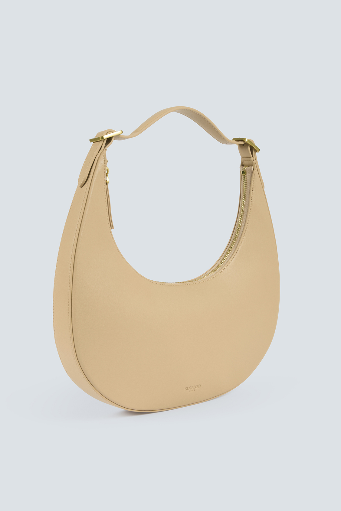 Alba Beige leather half-moon handbag BEIGE