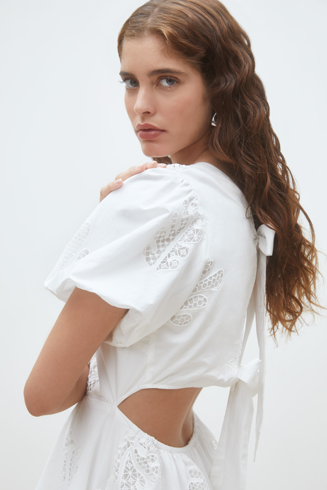 Celest Short embroidered poplin dress OFF-WHITE