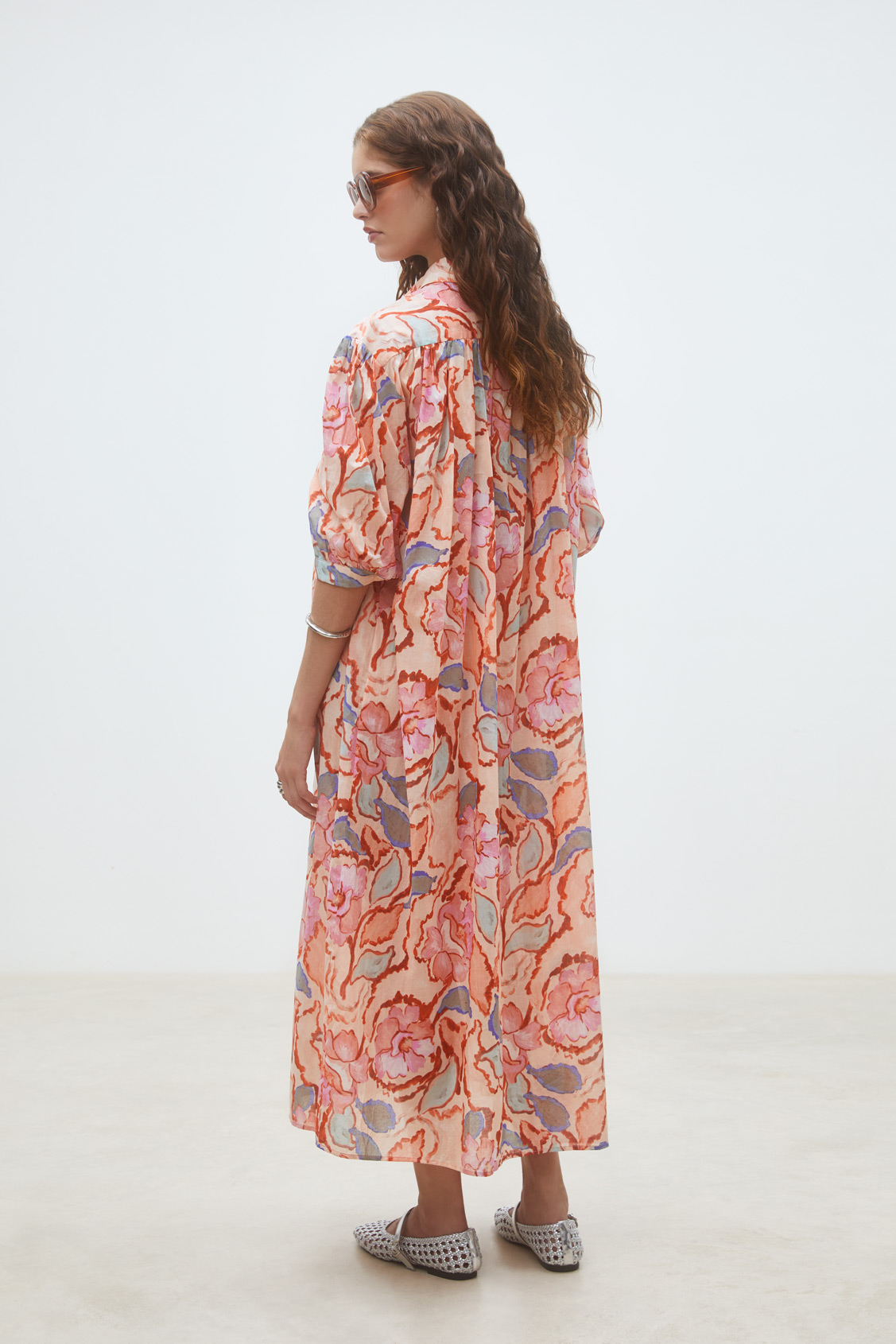 Cadix Long shirt dress with floral print BLUSH
