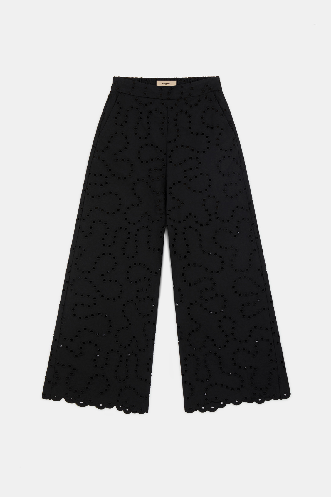 Jane Pants with geometric english embroideries BLACK