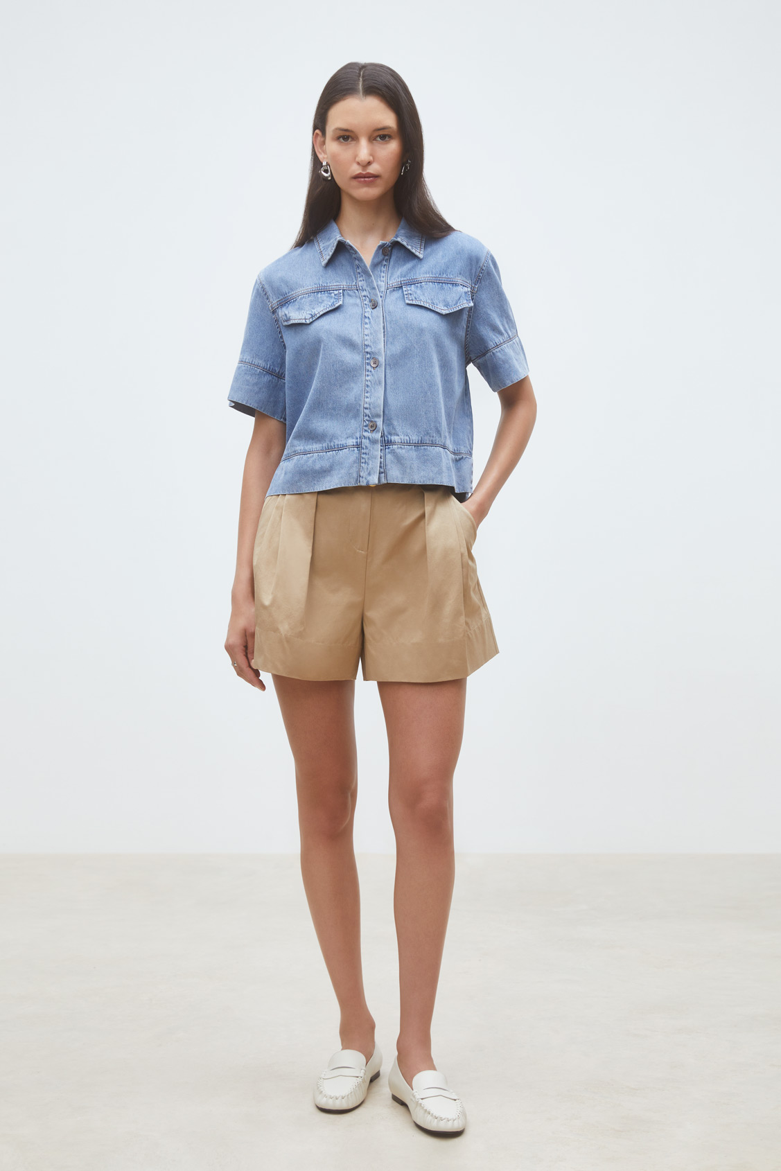 Laika Asymmetrical denim blouse Light jeans