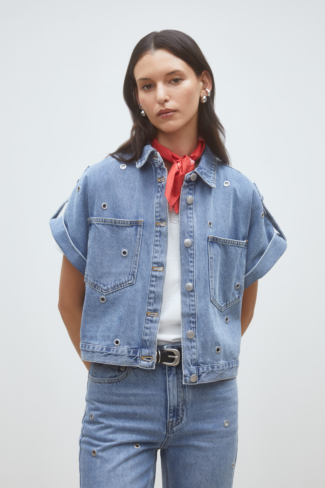 Lord Denim blouse with eyelets Light jeans