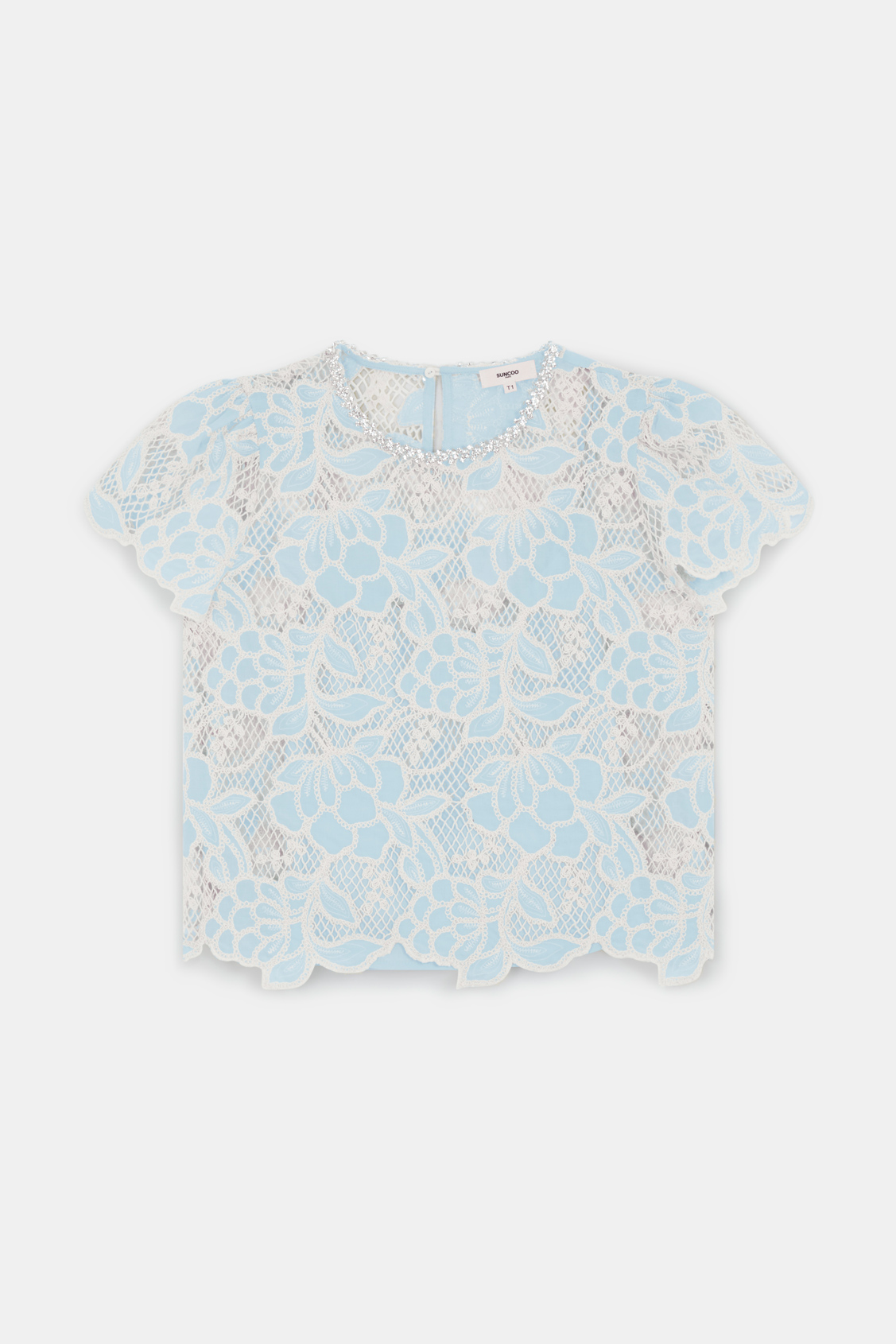 Lexy Short two-tone guipure blouse SKY BLUE