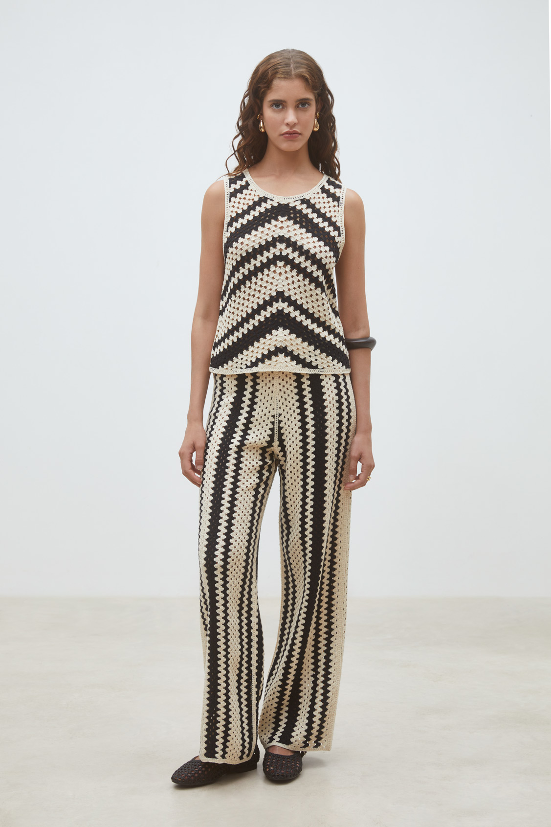 Pissaro Openwork top with fancy stripes CREAM