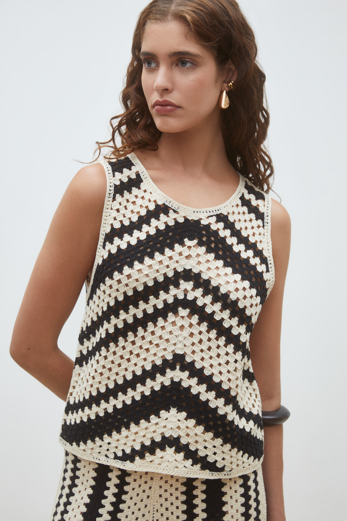 Pissaro Openwork top with fancy stripes CREAM