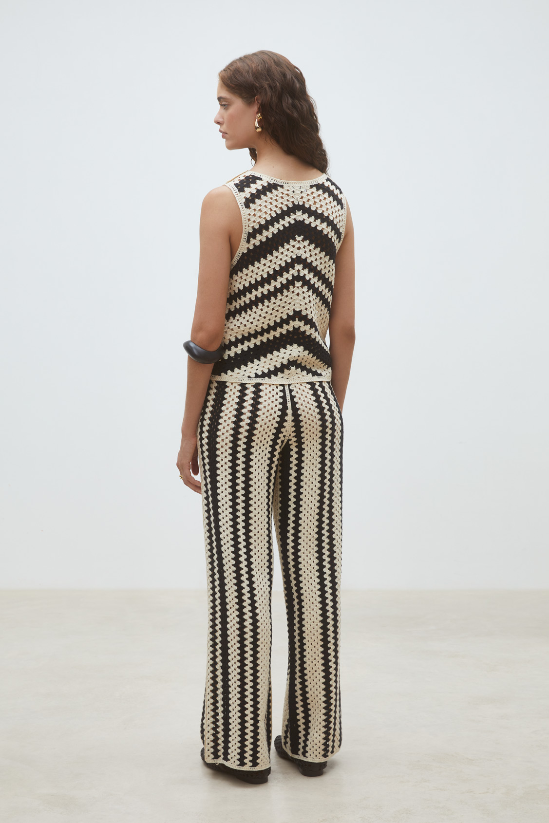 Pissaro Openwork top with fancy stripes CREAM