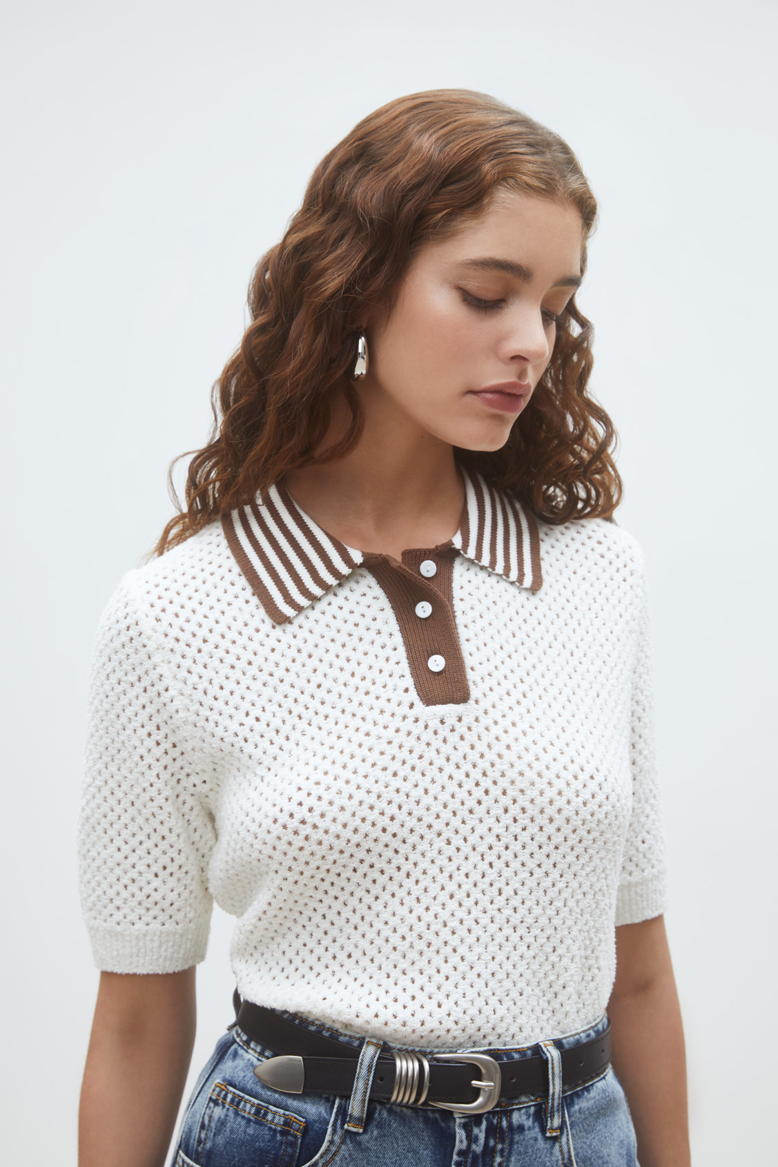 Perigue Two-tone polo jumper OFF-WHITE