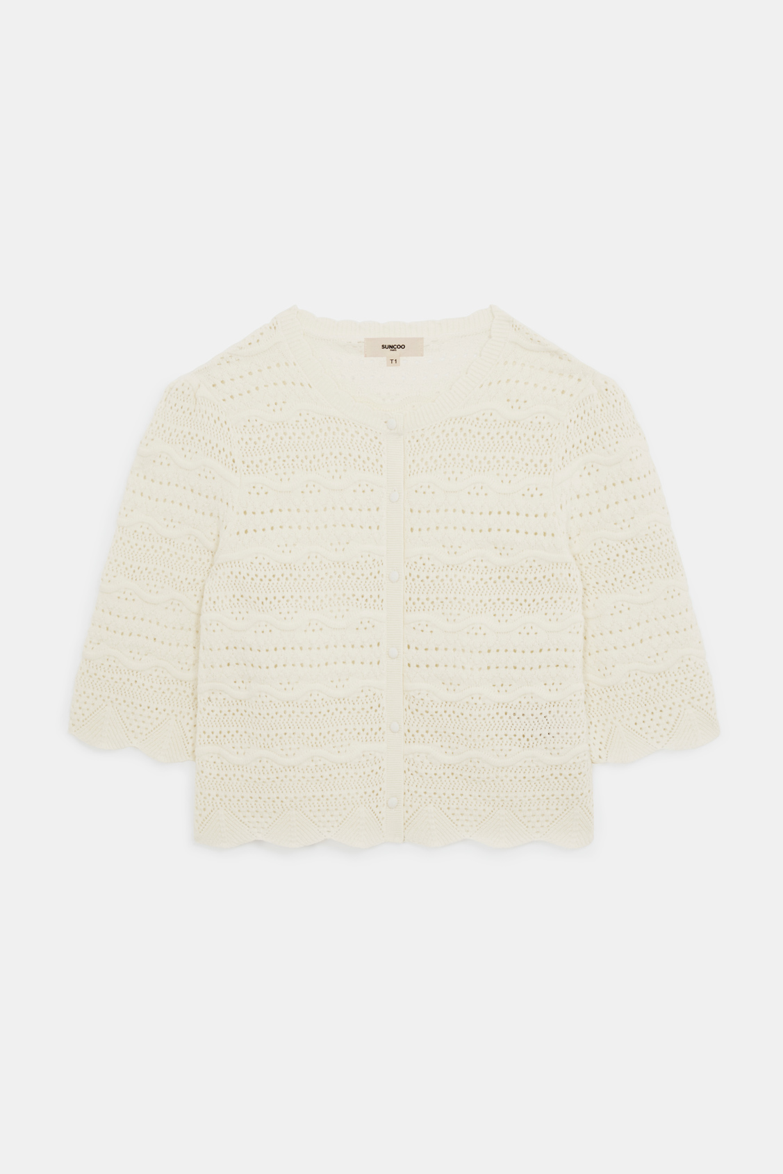 Ganach Fancy openwork knit cardigan OFF-WHITE