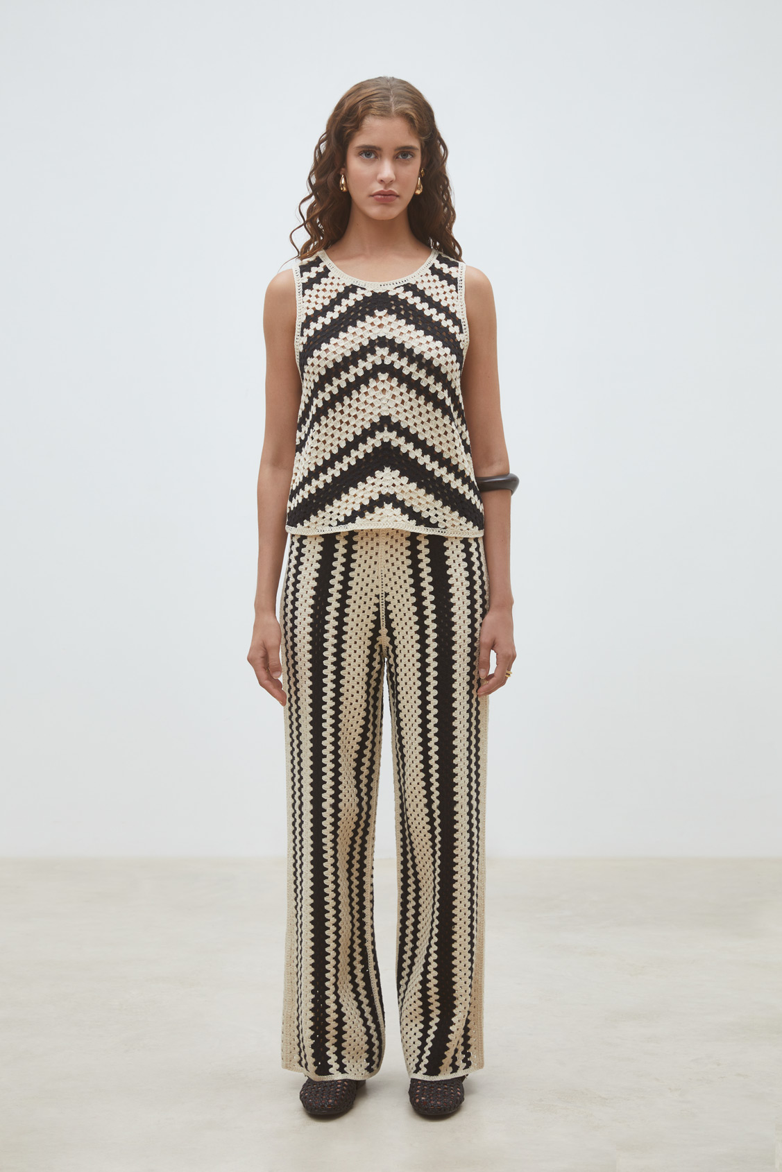 Jequel Wide-leg trousers with fancy stripes CREAM