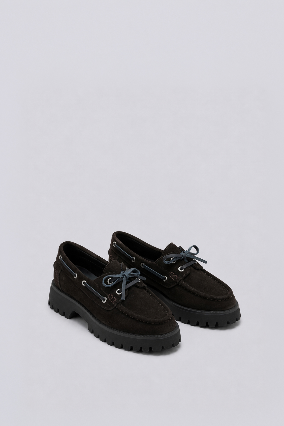 HARVEA Coffee leather boat shoes Coffee