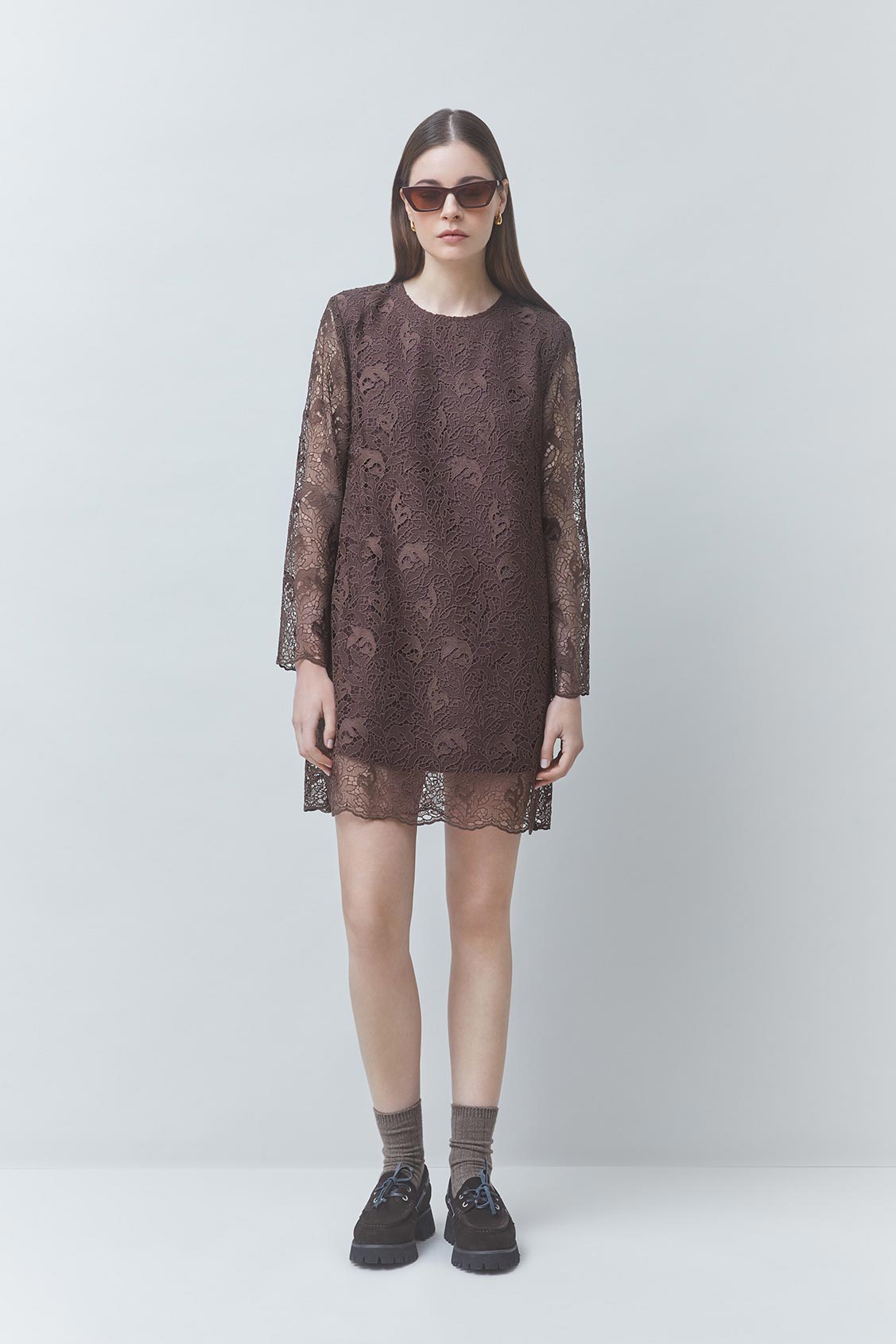 CHILL Short guipure dress Chocolate