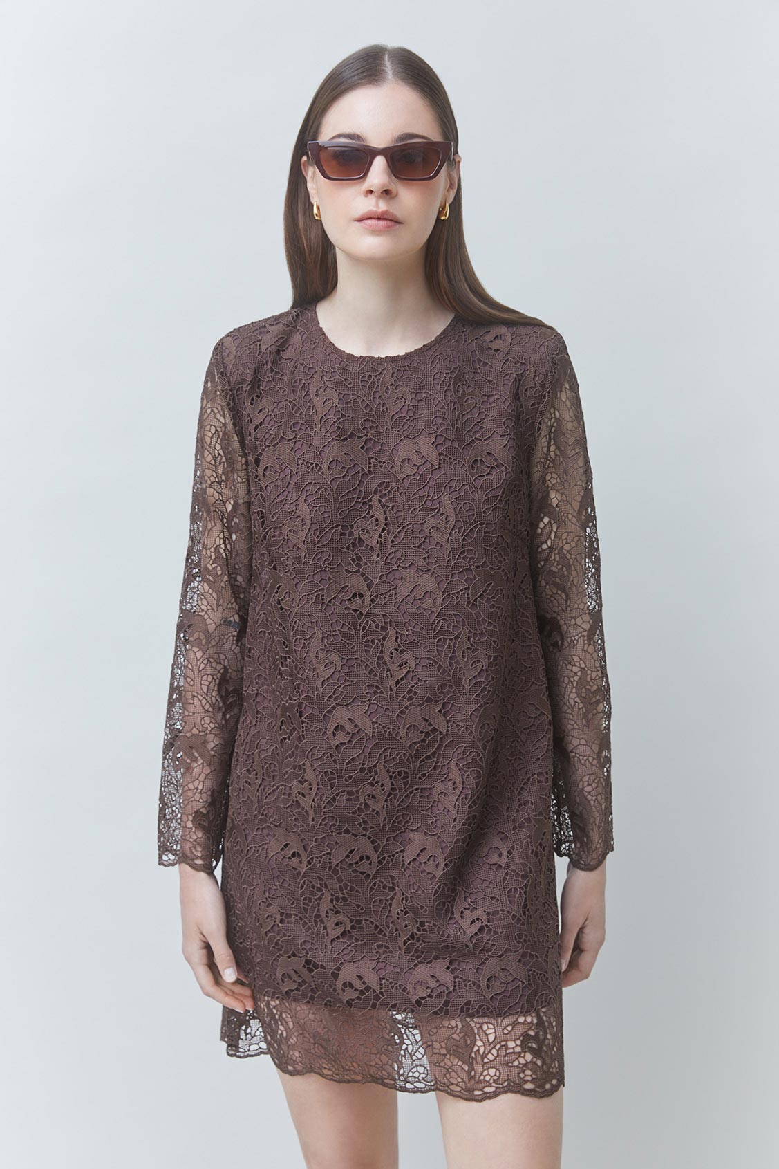 CHILL Short guipure dress Chocolate