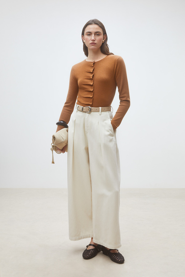 Gamira Camel buttoned pleated cardigan