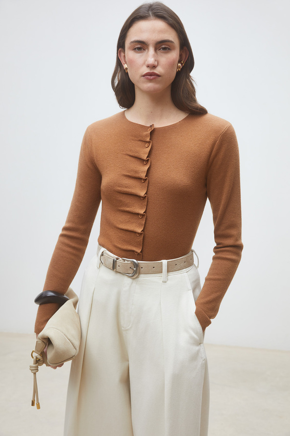 Gamira Camel buttoned pleated cardigan